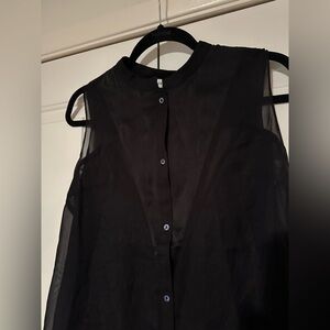 Anine Bing Black Sheer Button-Up Blouse
